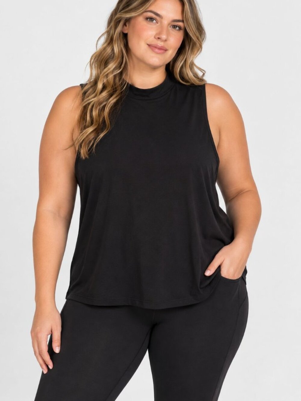 Athleta Black Mock Neck Tank 1X Plus Size Sleeveless Minimalist Athleisure